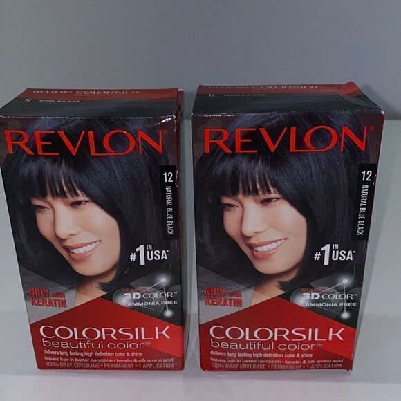 🔥2 Revlon ColorSilk Beautiful Permanent Hair Color,12 Natural Blue Black NEW - Picture 1 of 4